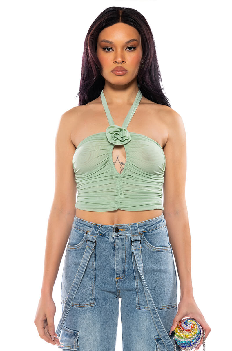 SADIE SAGE GREEN KEYHOLE HALTER TOP