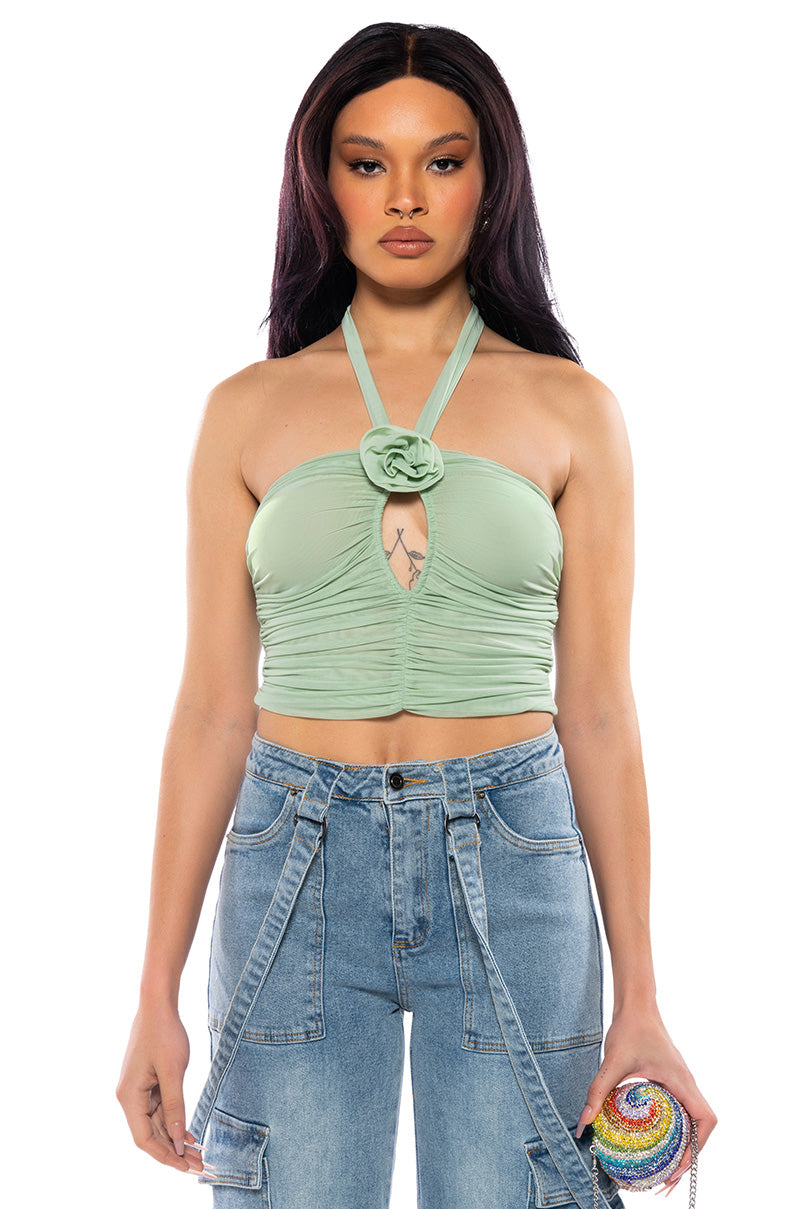 SADIE SAGE GREEN KEYHOLE HALTER TOP