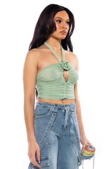 SADIE SAGE GREEN KEYHOLE HALTER TOP