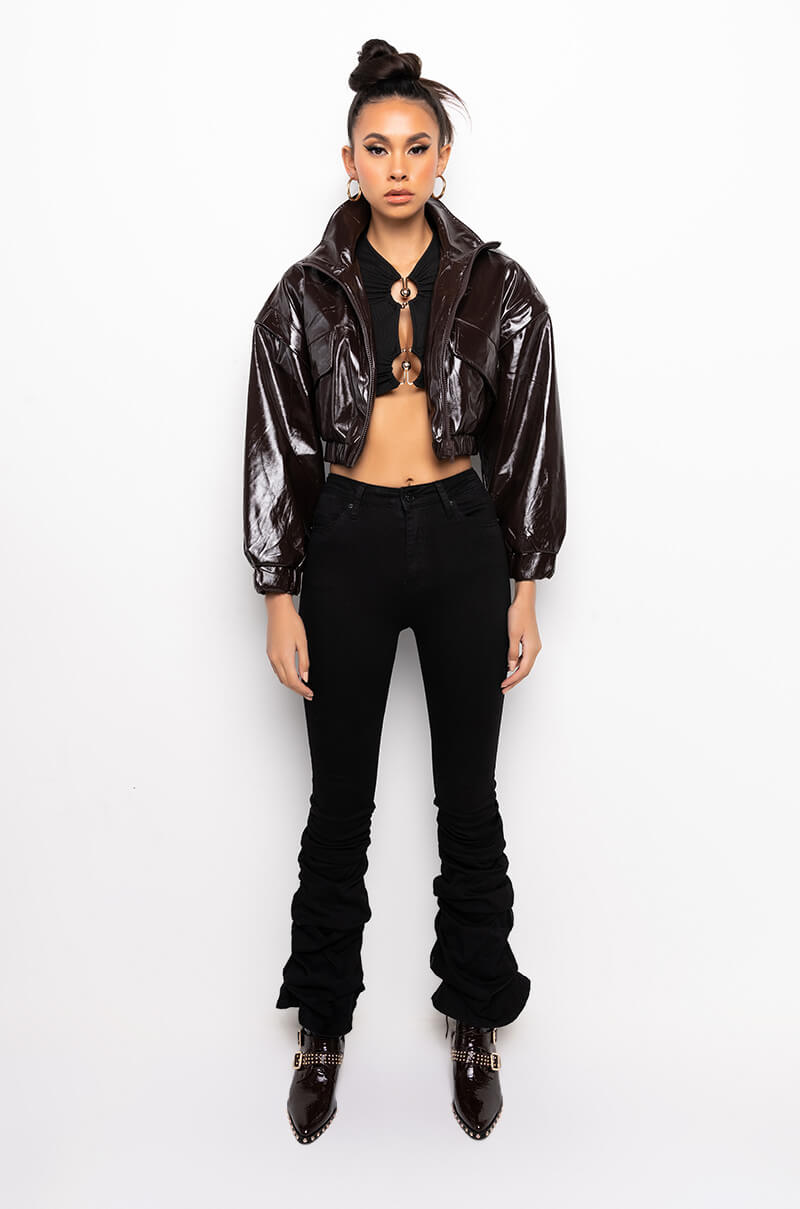 SATURDAY NIGHT PATENT ZIP UP BOMBER