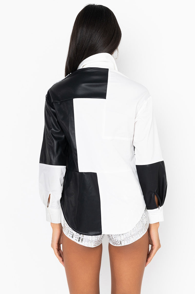 SAY IT AGAIN BUTTON UP BLOUSE WITH RHINESTONE TRIM