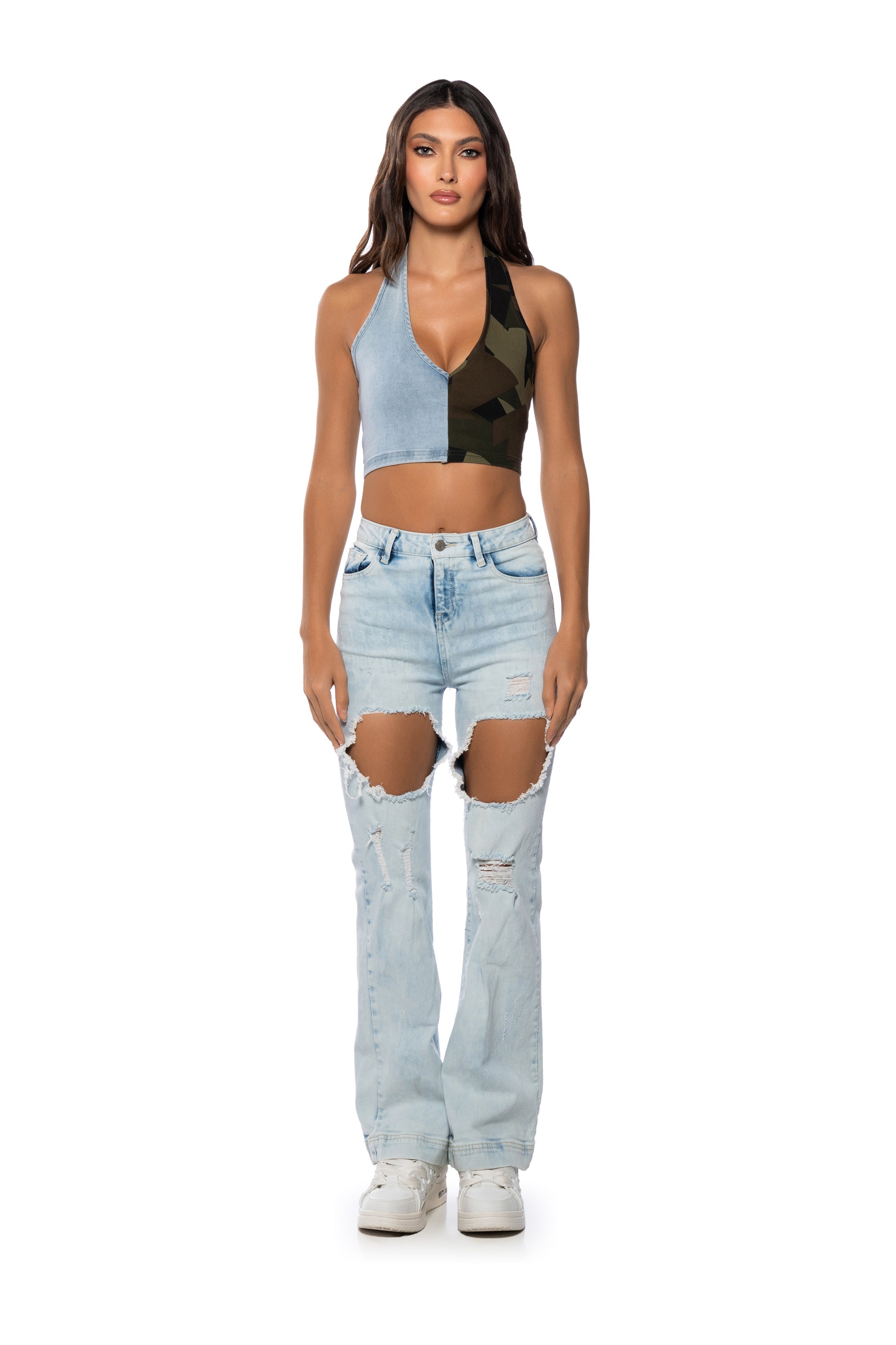 SEEING DOUBLE DENIM HALTER TOP