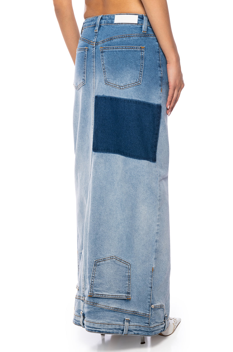 SEEING DOUBLE DENIM MAXI SKIRT