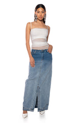SEEING DOUBLE DENIM MAXI SKIRT