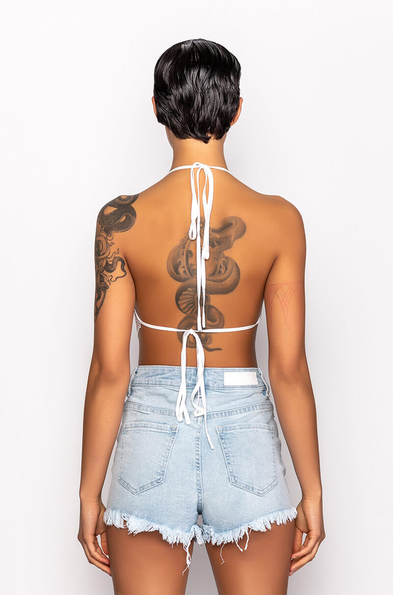 EVIE RHINESTONE MESH HALTER TOP