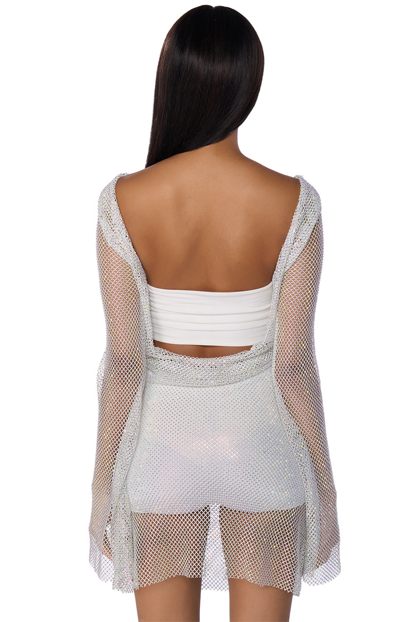 SHES ALL THAT RHINESTONE MESH MINI DRESS IN WHITE