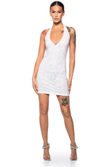 SHES GLOWING RHINESTONE MINI DRESS IN WHITE