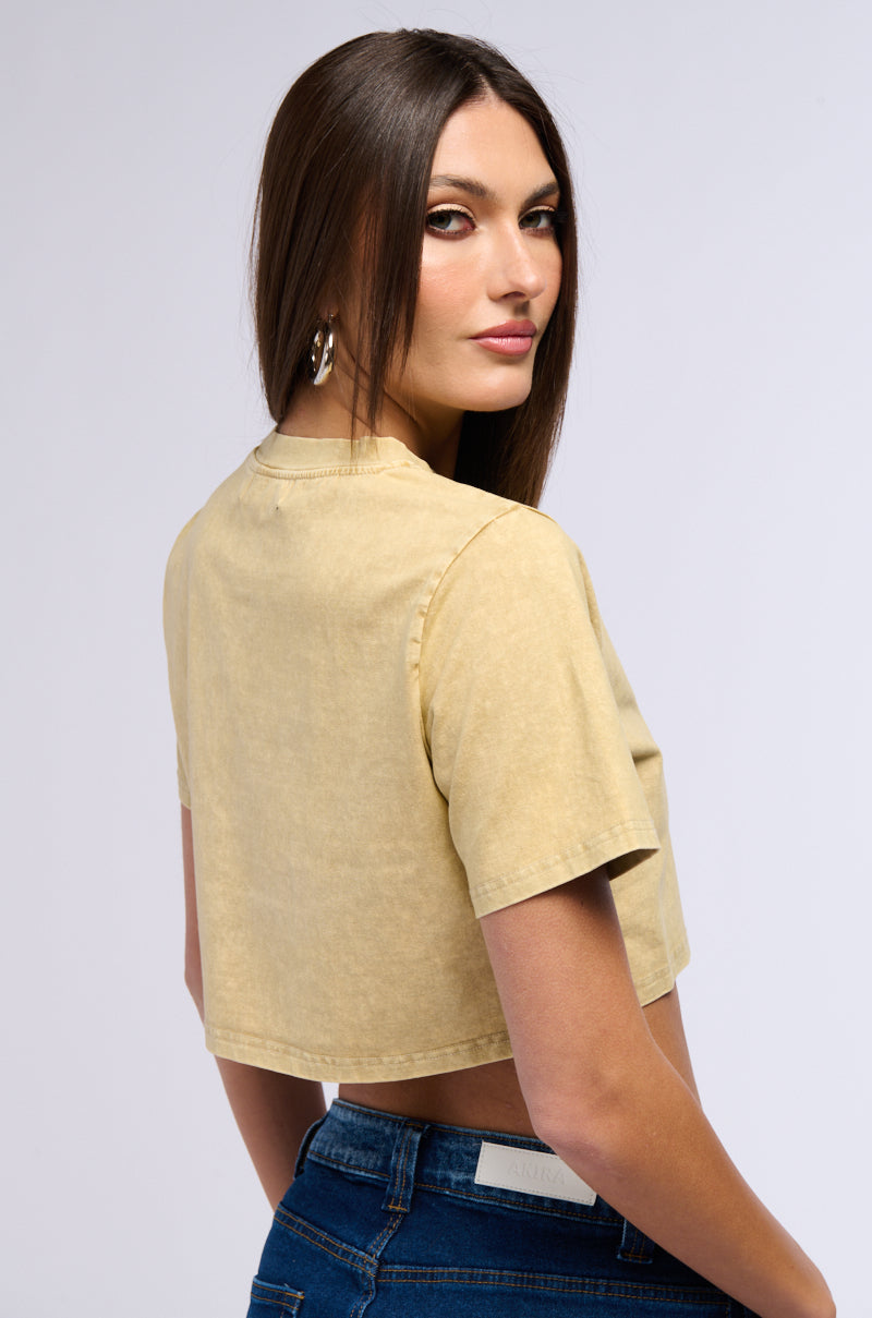 SIMPLE AND CUTE EMBELLISHED NECKLINE SHIRT IN LIGHT BROWN