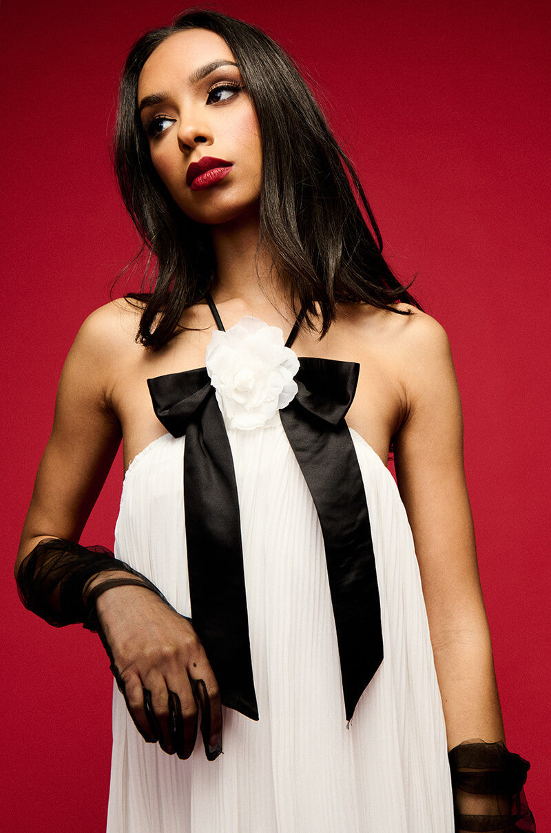 SIMPLY STATUESQUE FLOWER DETAIL MAXI DRESS