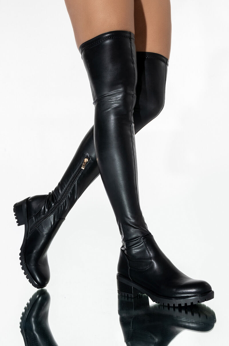 AZALEA WANG ATTENTION ON ME FITTED OVER THE KNEE FLAT BOOT