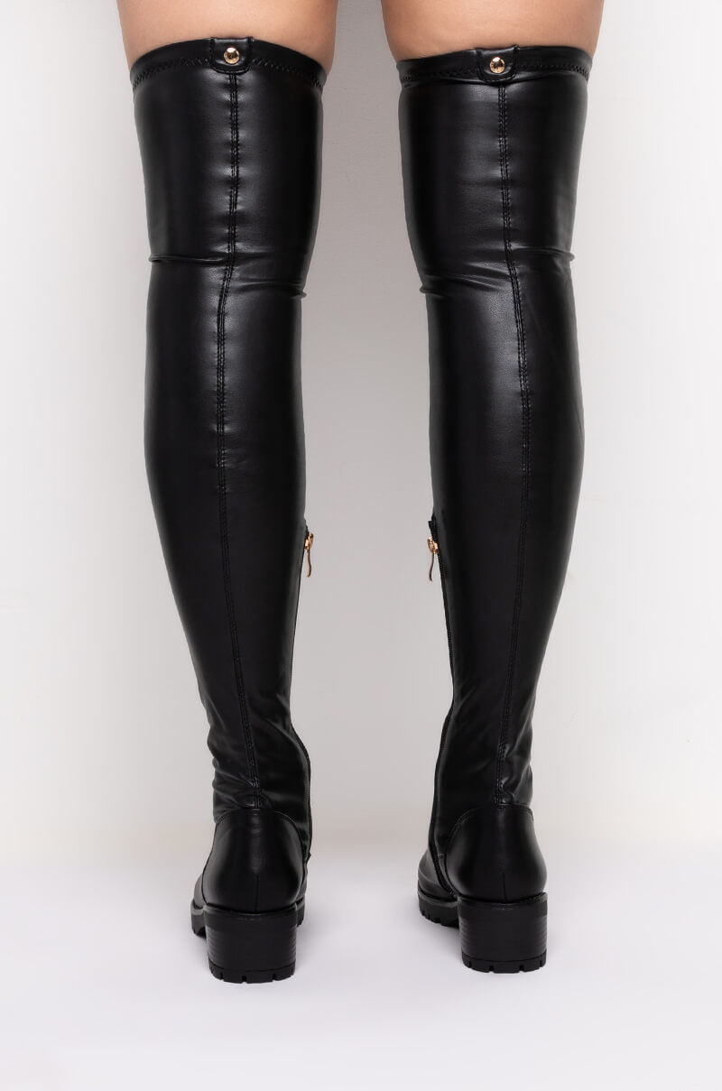 AZALEA WANG ATTENTION ON ME FITTED OVER THE KNEE FLAT BOOT