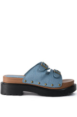 SLOW MOTION FLAT SANDAL IN DENIM