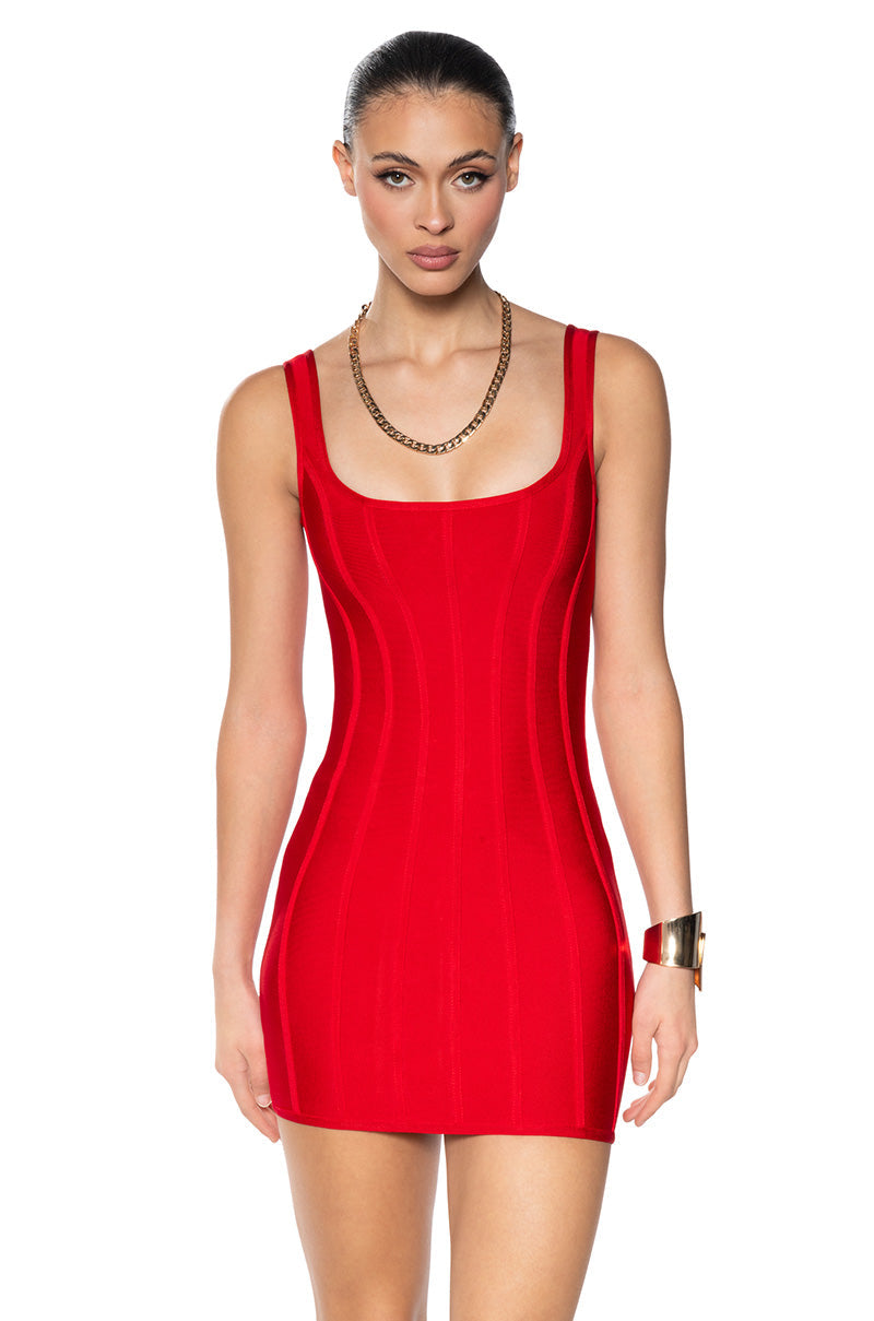 SNATCH ME UP BANDAGE MINI DRESS IN RED