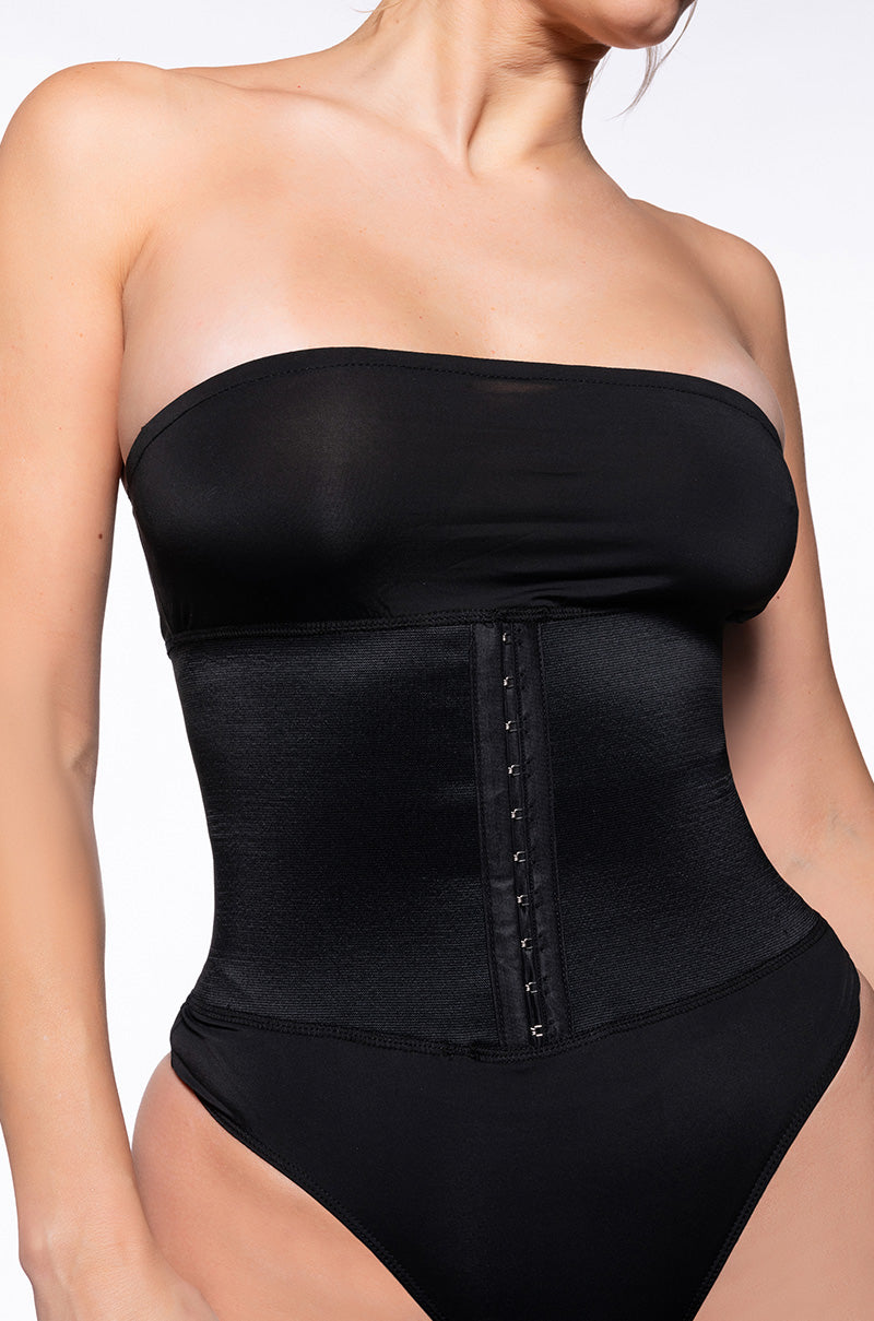 SNATCHED CORSET STRAPLESS BODYSUIT IN BLACK