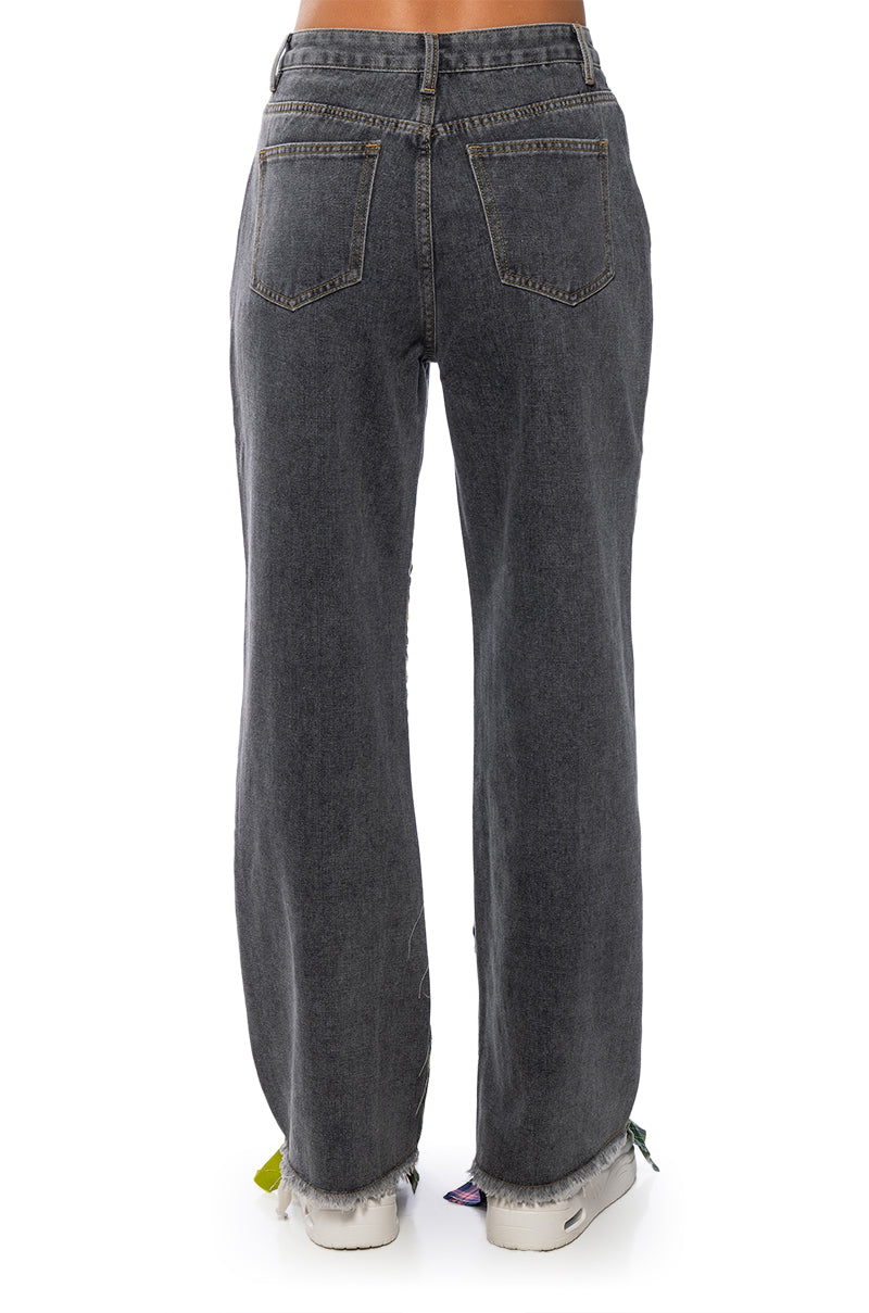 SOMETHIN NEW PLAID DETAIL WIDE LEG JEAN