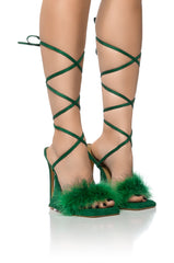 SORRENTI FUZZY LACE UP SANDAL IN GREEN
