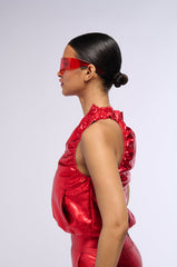 SPACE CADET SLEEVELESS METALLIC ZIP UP TOP IN RED