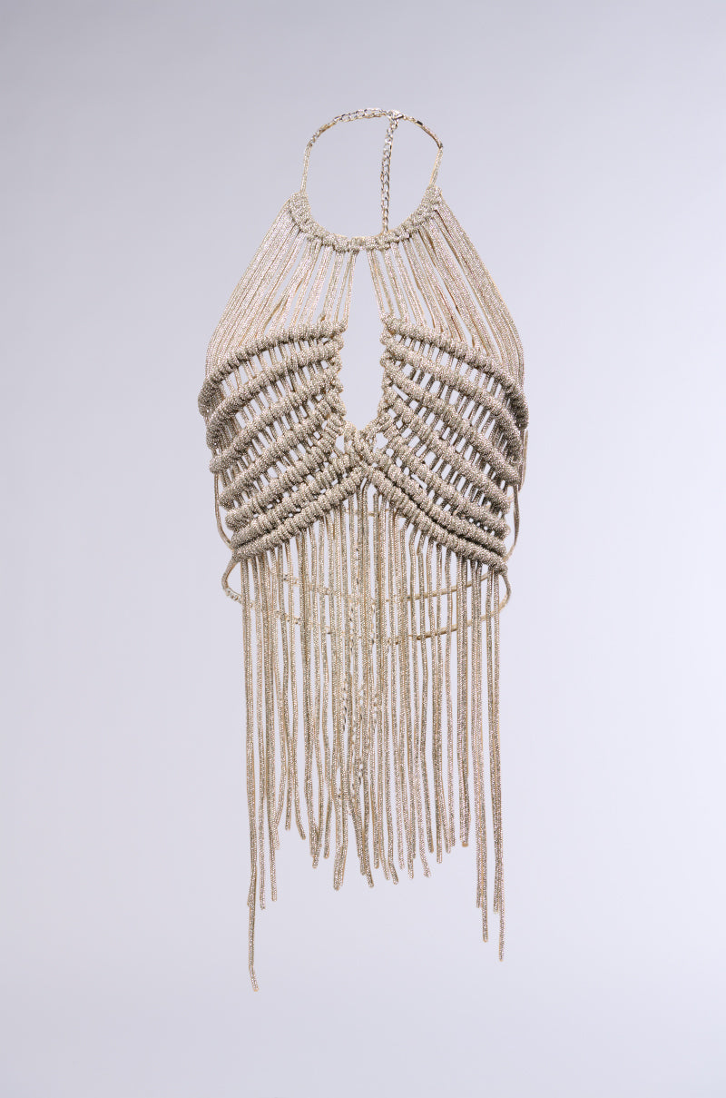 SPARKLE & SHINE EMBELLISHED FRINGE BRA TOP