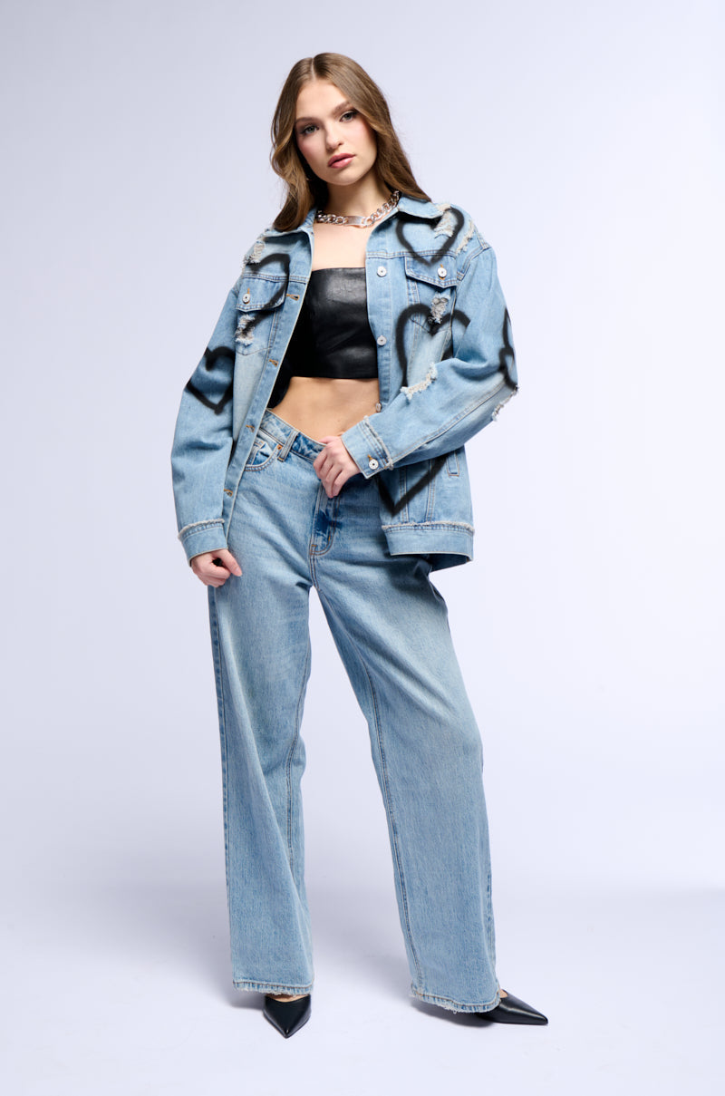 SPRAY PAINTED HEART OVERSIZED DENIM JACKET