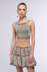 STAND ON MY BUSINESS MINERAL WASH DENIM STUDDED SLEEVELESS TOP