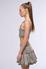 STAND ON MY BUSINESS MINERAL WASH DENIM STUDDED SLEEVELESS TOP