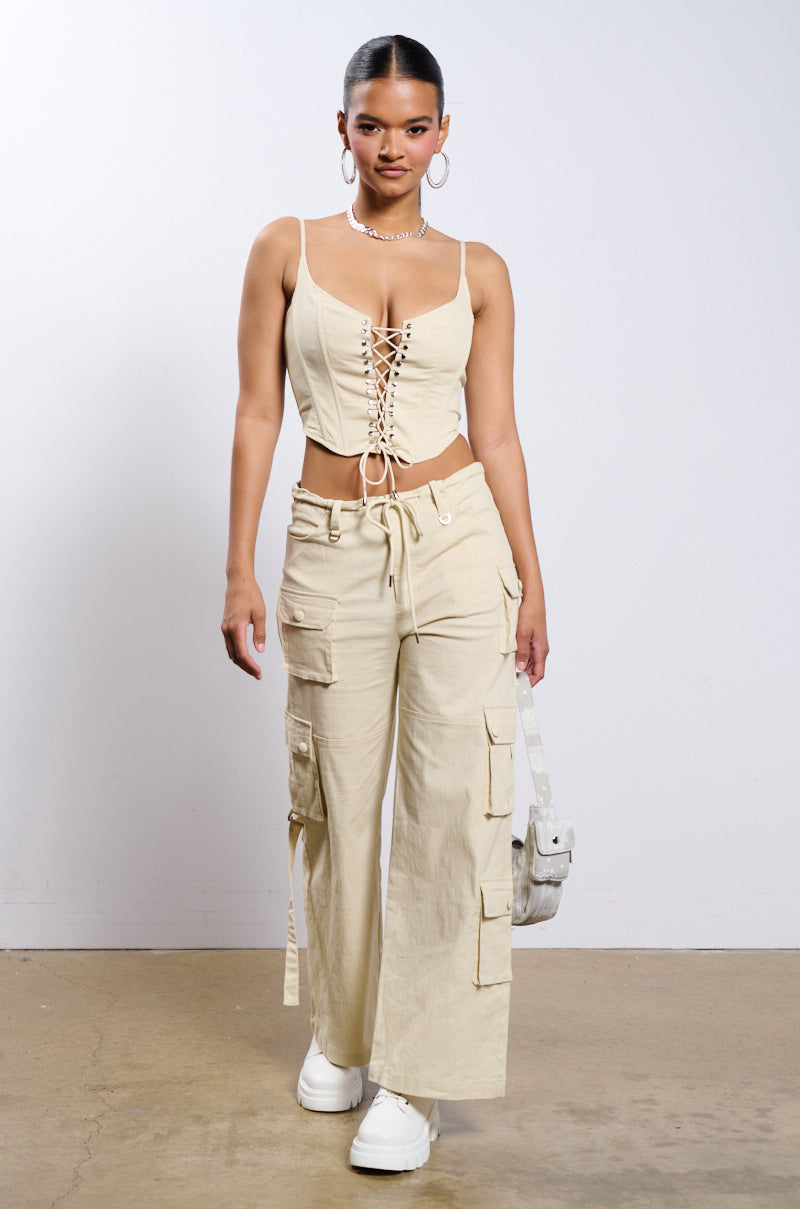 STRETCH LINEN CARGO PANT