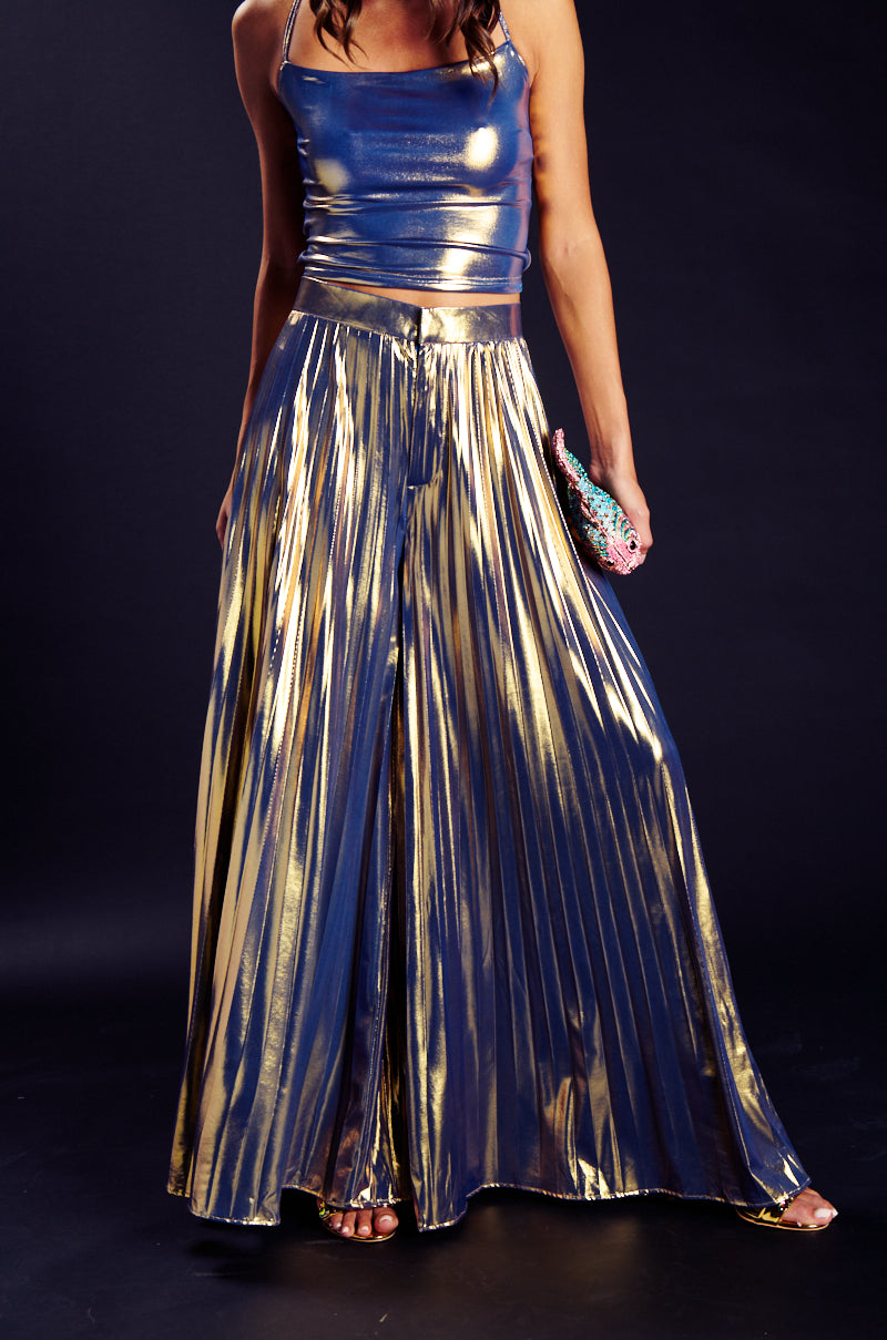SWEET BUT SAVAGE PLEATED METALLIC PALAZZO PANT
