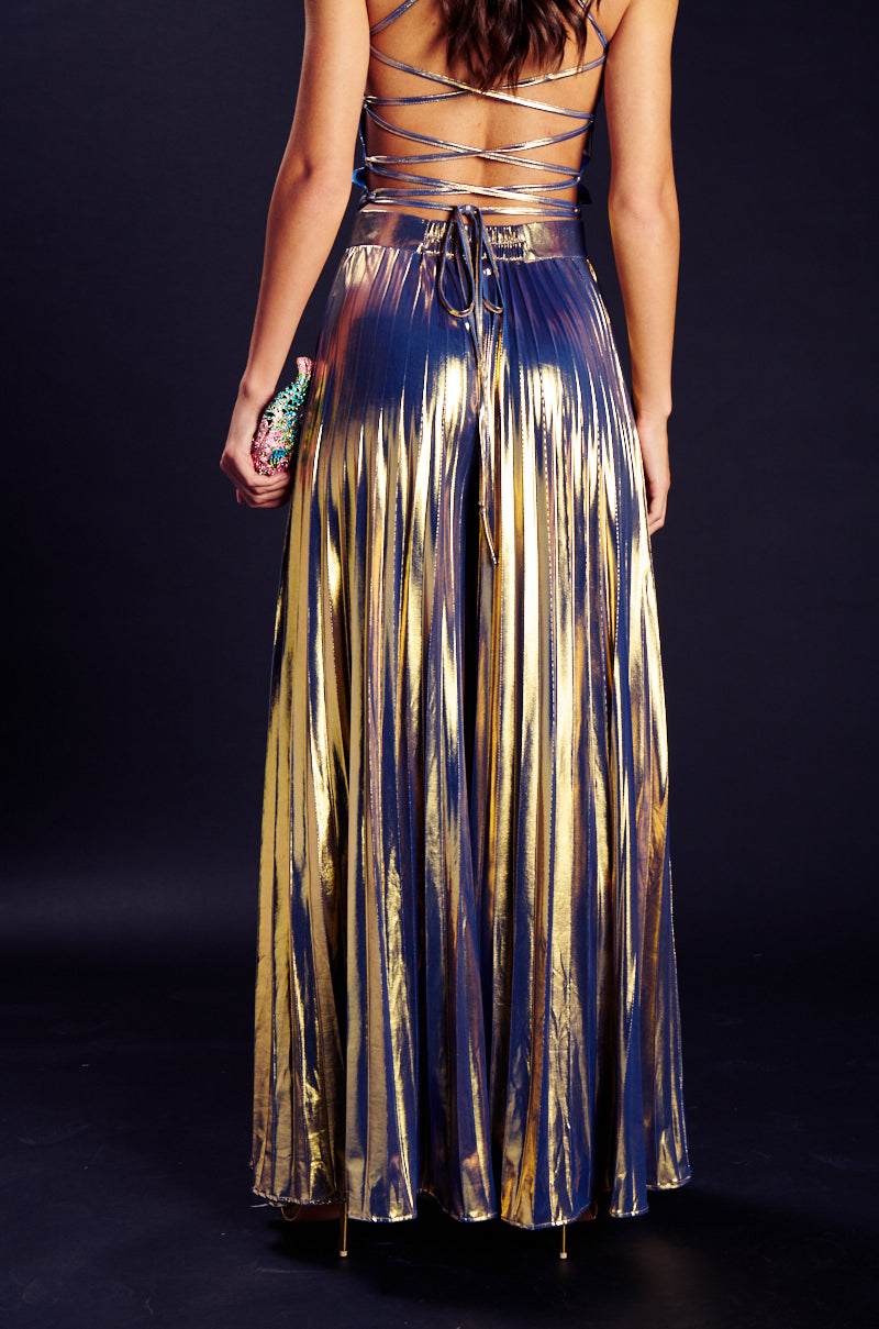SWEET BUT SAVAGE PLEATED METALLIC PALAZZO PANT