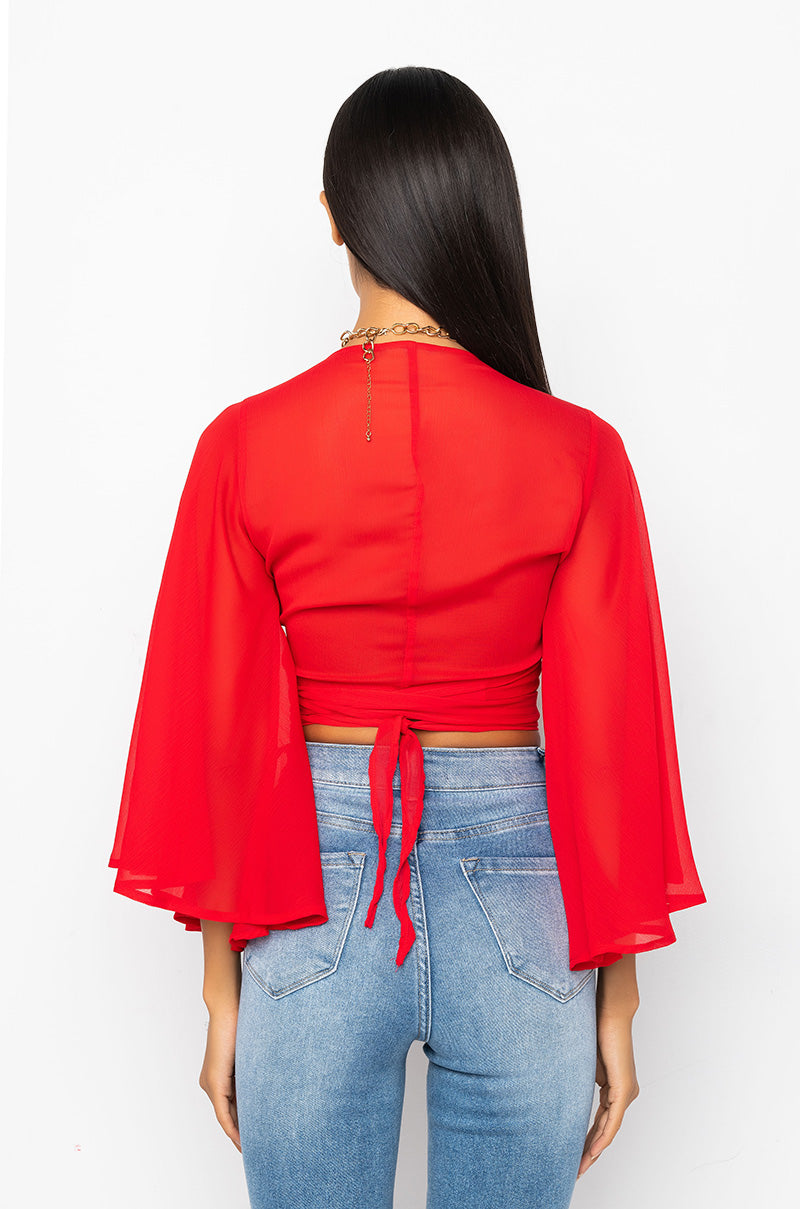 SWEET LOVE WRAP FRONT CHIFFON BLOUSE