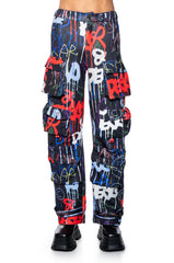 TAG ME GRAFFITI EMBELLISHED SCUBA CARGO PANTS