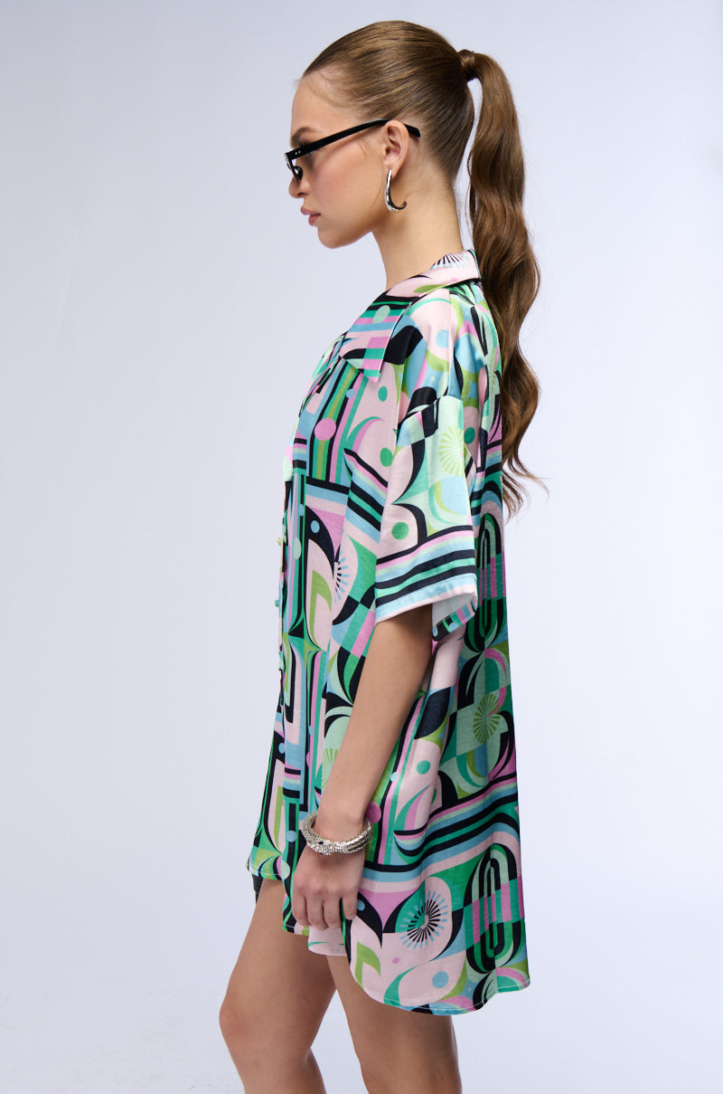 TAKE IT EASY SATIN BUTTON UP SHIRT DRESS