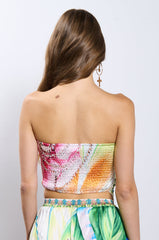 TAKE ME TO THE COAST SATIN STRAPLESS TOP