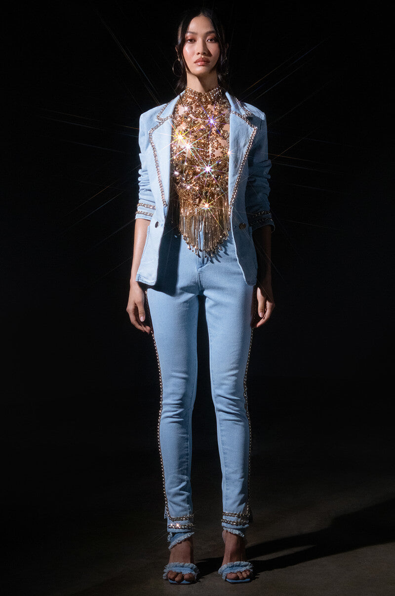 TAKING OVER RHINESTONE MOCK NECK LAYERING TOP