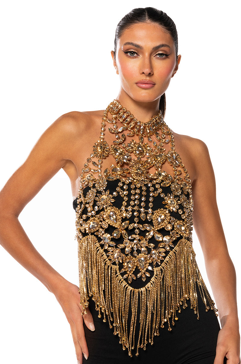 TAKING OVER RHINESTONE MOCK NECK LAYERING TOP