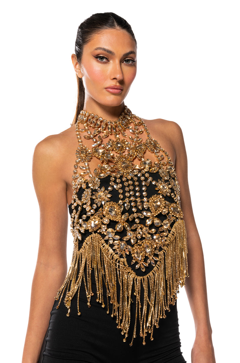 TAKING OVER RHINESTONE MOCK NECK LAYERING TOP