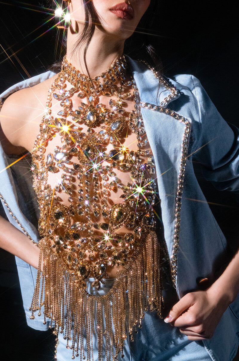 TAKING OVER RHINESTONE MOCK NECK LAYERING TOP