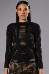 TELL EM DISTRESSED LAYERED LONG SLEEVE TOP