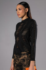 TELL EM DISTRESSED LAYERED LONG SLEEVE TOP