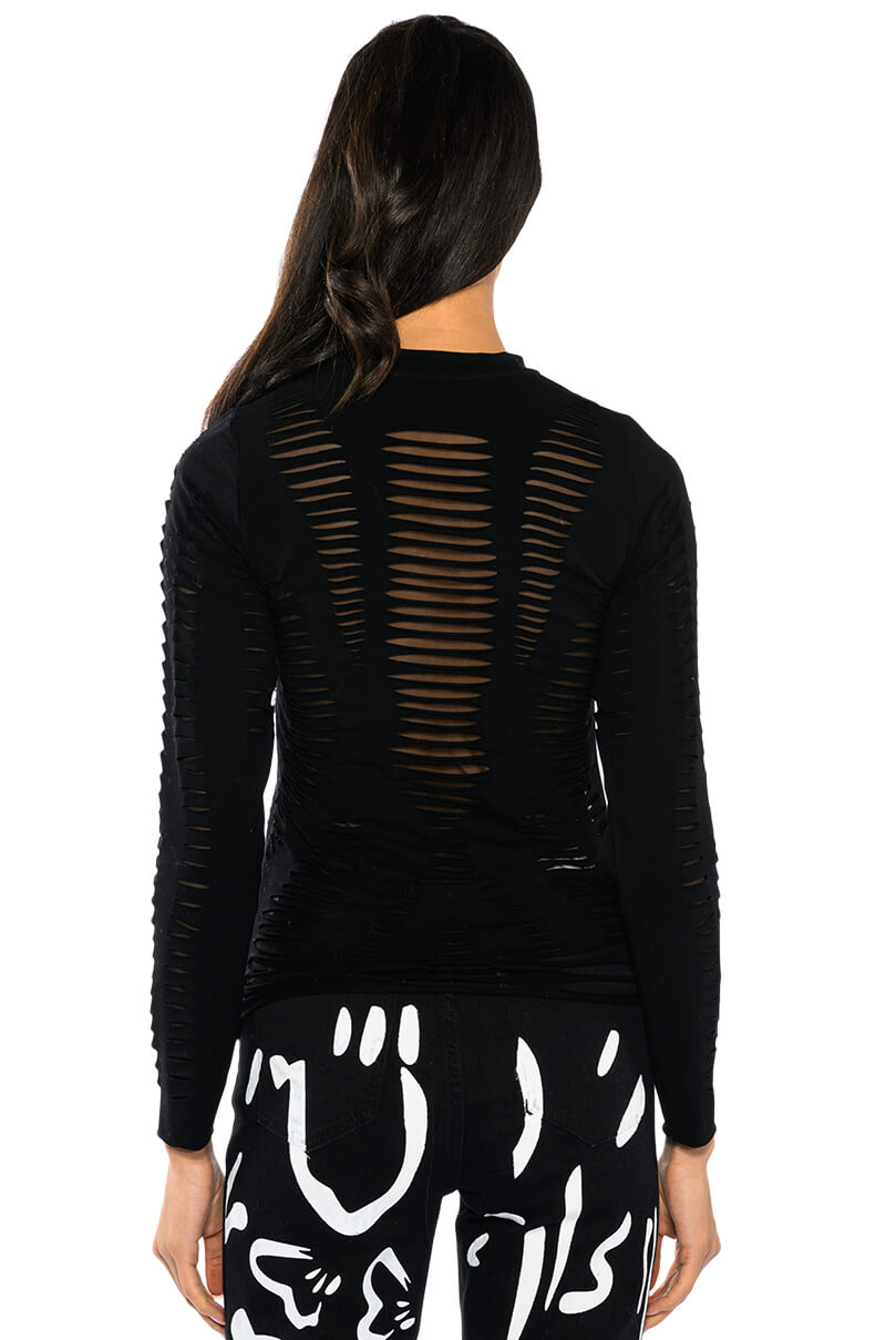 TELL EM DISTRESSED LAYERED LONG SLEEVE TOP