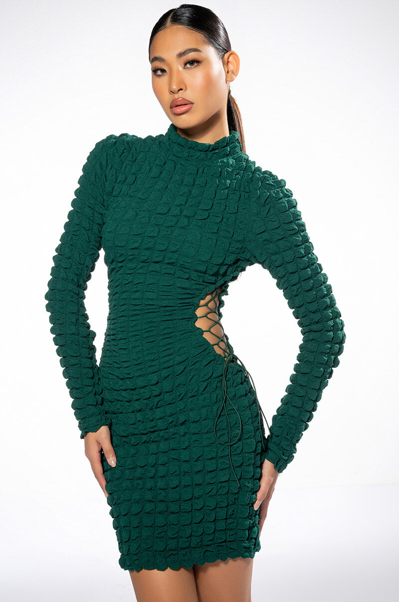 KAI TEXTURED DRESS WITH CUTOUT DETAILS