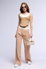 THAT GIRL CONTRAST WAIST TROUSER IN TAUPE