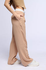 THAT GIRL CONTRAST WAIST TROUSER IN TAUPE