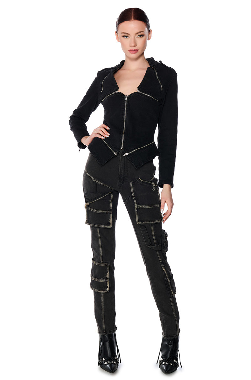 THE LYDIA ZIP UP DENIM JACKET TOP