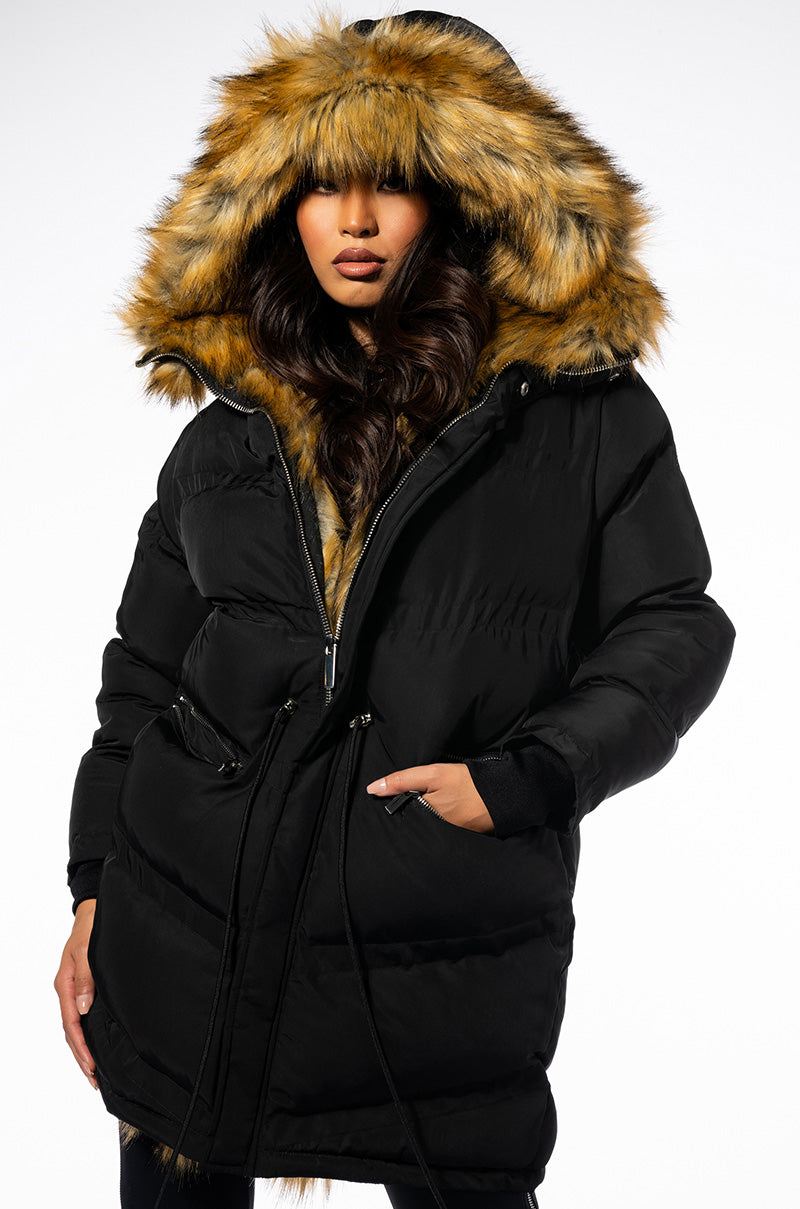 THE ULTIMATE LONG WINTER PUFFER WITH FAUX FUR