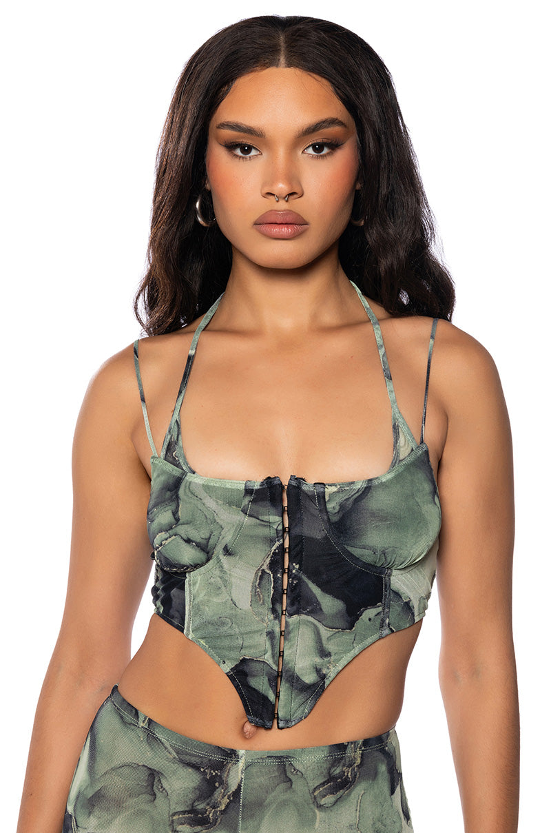 THINK ABOUT ME MESH CORSET TOP