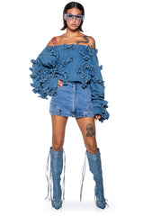 TIE ME UP OFF THE SHOULDER SWEATSHIRT