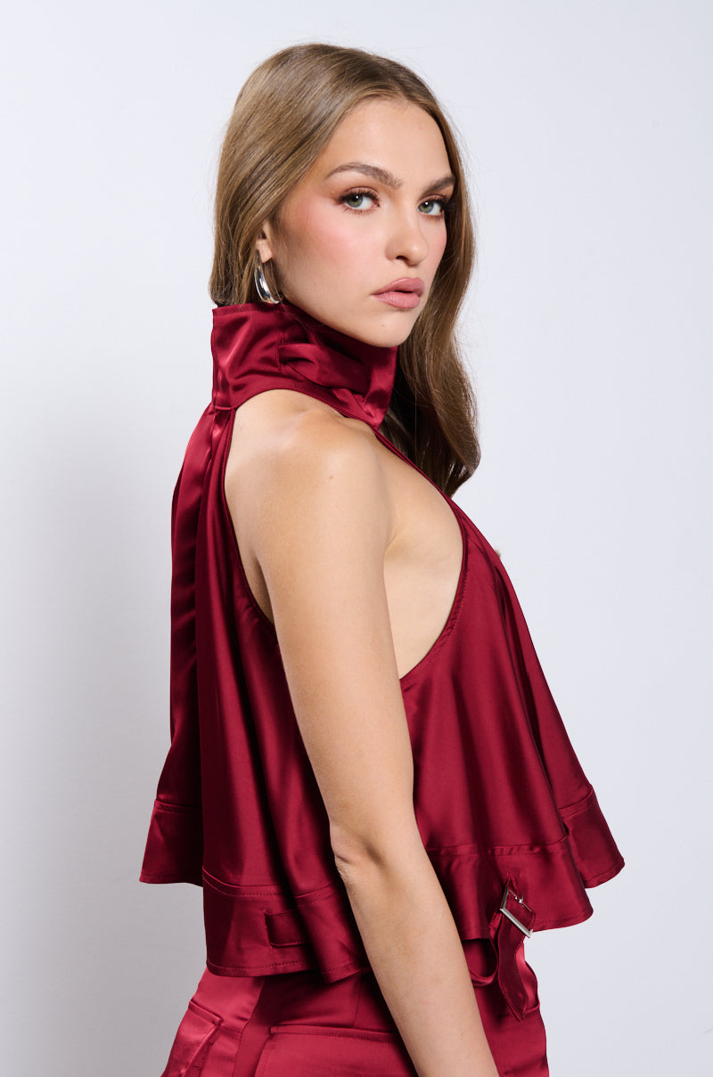 TIL WE MEET AGAIN SATIN HALTER TOP