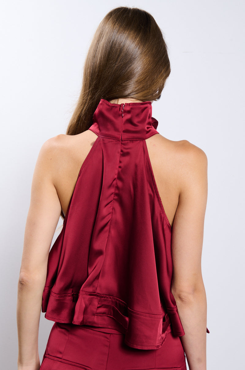 TIL WE MEET AGAIN SATIN HALTER TOP