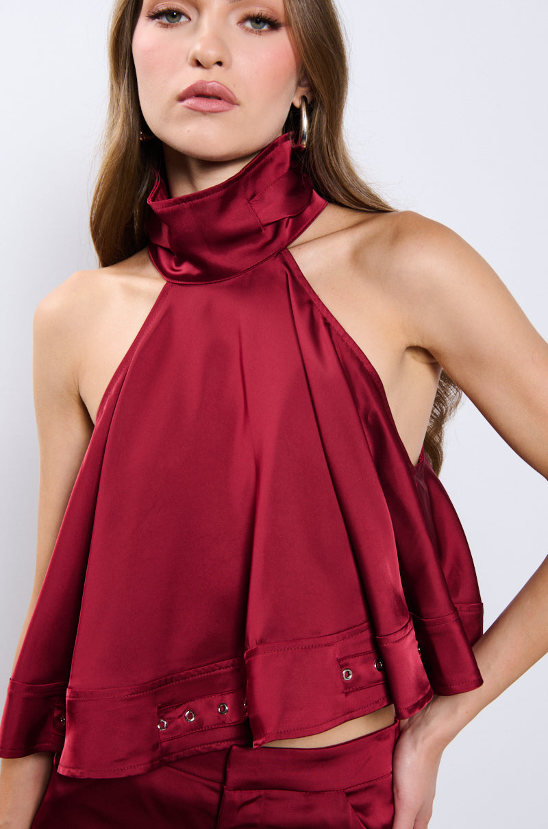 TIL WE MEET AGAIN SATIN HALTER TOP