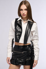 TOUCH ME FAUX LEATHER VEST OVERLAY BLOUSE